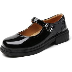 OKJ Womens Size 8.5 Shiny Black Patent Leather Mary Jane Flat Platform Shoes